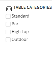 Select the Table Categories